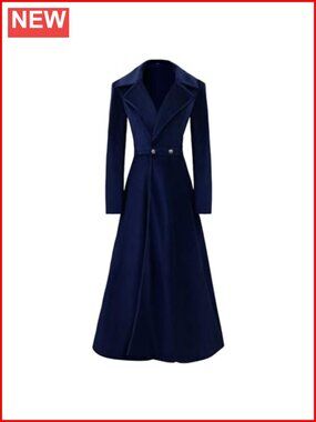 Victorian Double Breasted Long Trench Coat Notched Lapel A-Line Winter